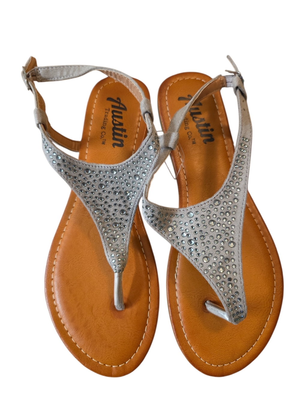 Silver Rhinestone T-Strap Women's Sandals